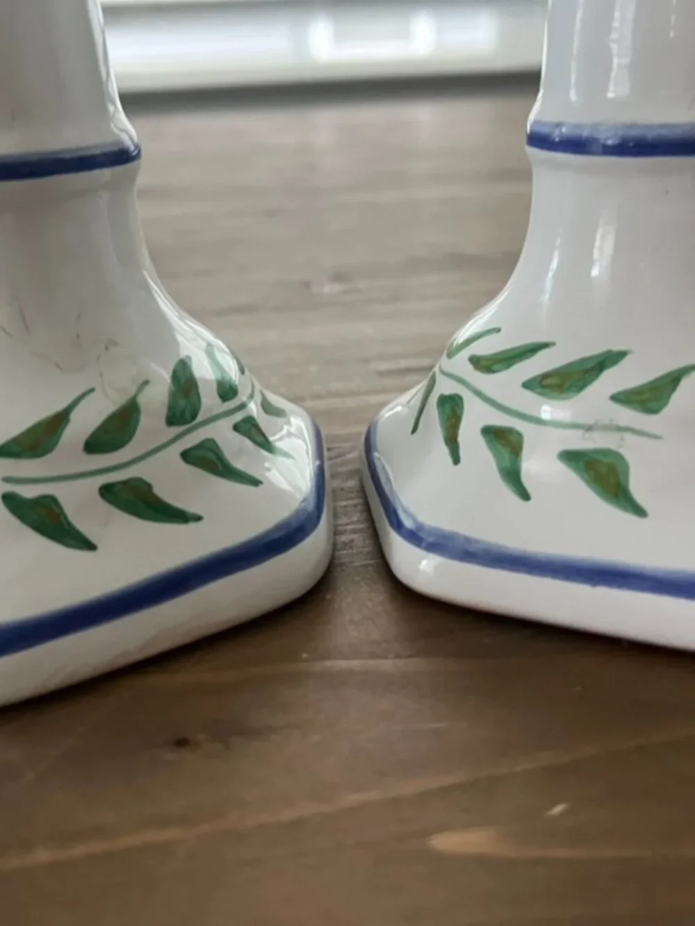 Set of 2 Wiliams-Sonoma GreenRow Hand-Painted Ceramic Taper Candlesticks - 10